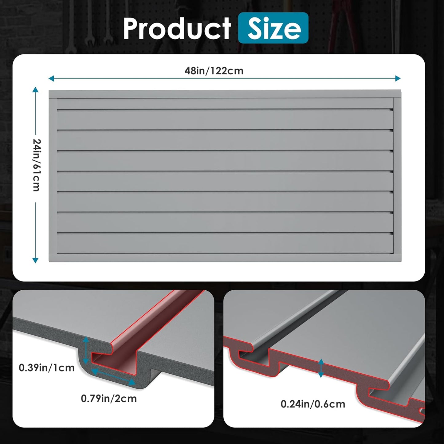 Braki PVC Slat Wall Paneling 2x4 ft, Garage Organizer Storage System, Grey Slatwall Panels for Garage Organization Product, Heavy Duty Wall Mounted Tool Storage for Home