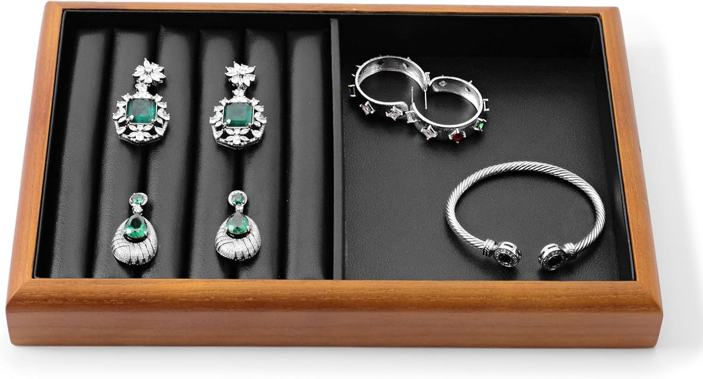 Oirlv Solid Wood Multifunctional Ring Earrings Studs Bangle Jewelry Organizer Tray Jewelry Drawer Organizer(Black)