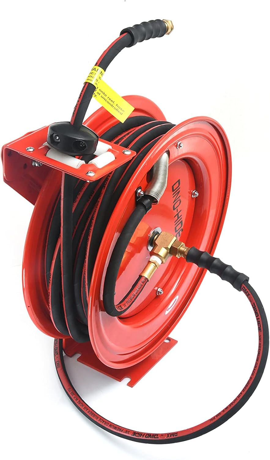 RMX Dino-Hide - Heavy-Duty Retractable Hose Reel w/Wrapped Finish Rubber Air Hose (3/8" x 50' w/ 18 Ga. Reel)