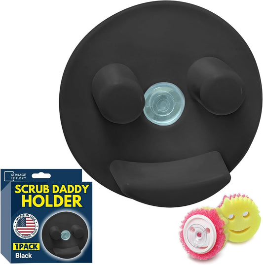 BeraTek Scrub Daddy Sponge Holder for Kitchen Sink - Stop Soggy Sponges with Suction Cup Caddy - Compatible Scrub Mommy Holder & Kitchen Sink Organizer - Black, 1-Pack