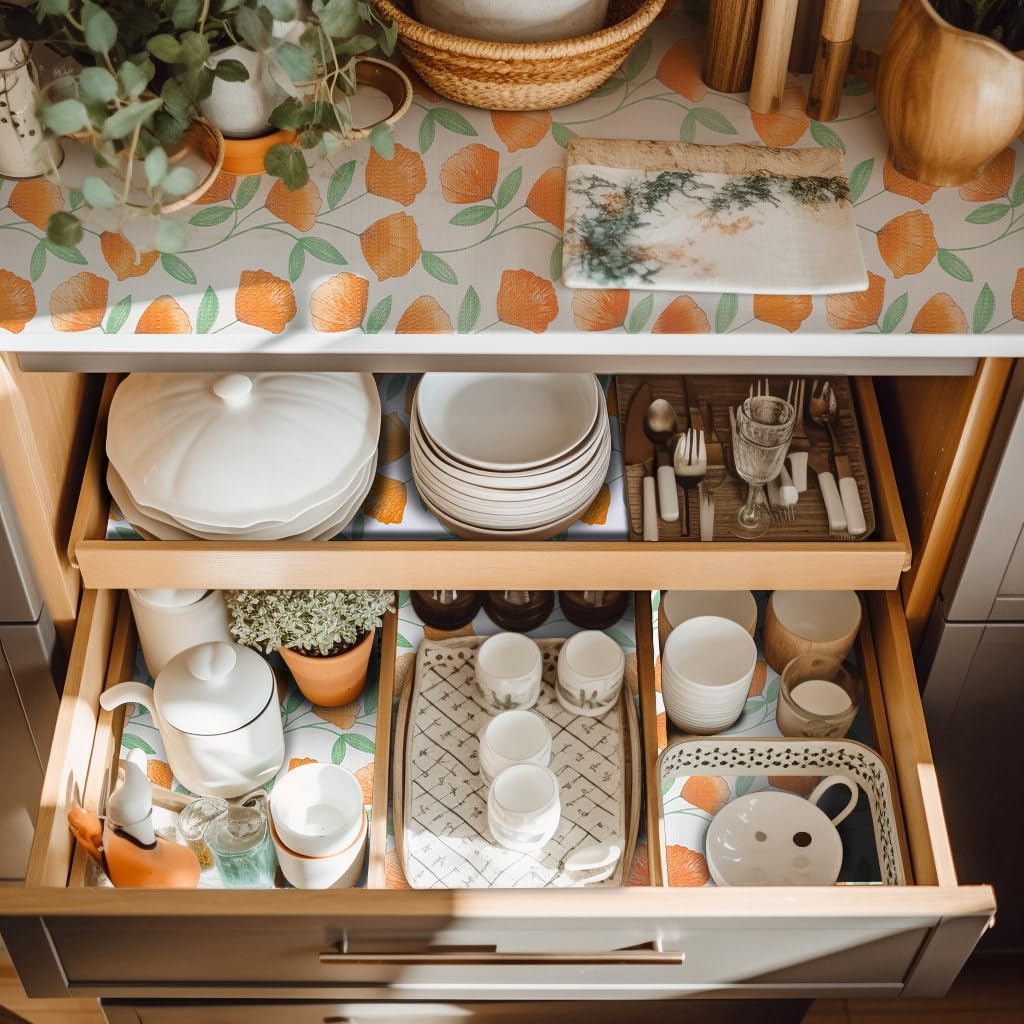 12" W x 120" L Floral Drawer and Shelf Liner for Cabinets, Non-Adhesive Strong Grip Non-Slip Flower Shelf Cabinet Kitchen Shelf Liners for Kitchen Cabinets