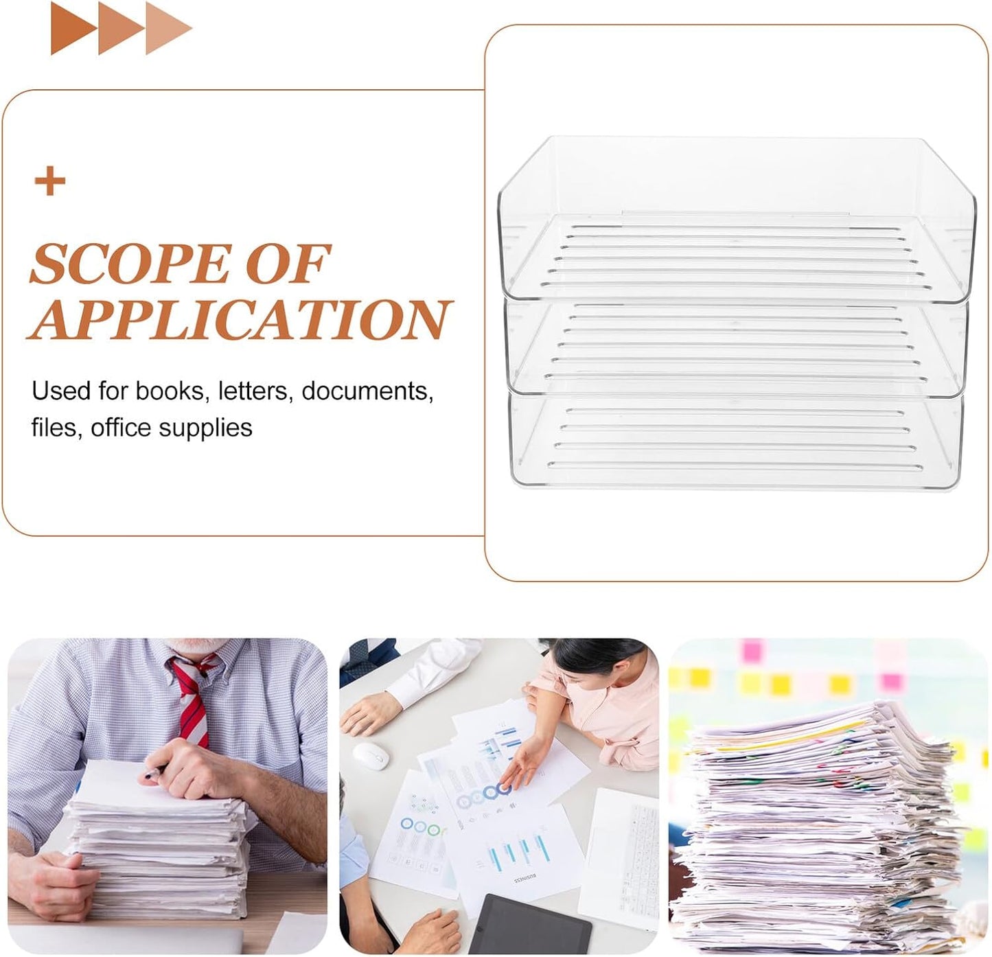 Stackable Paper Tray Organizer for Desk Wide Letter File Holder Transparent Desktop Storage Rack for Office Documents Mail and Stationery Management