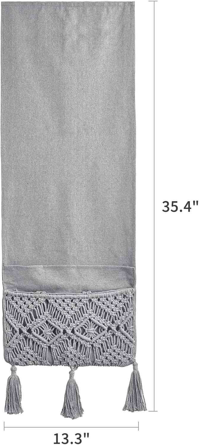 Mkono Macrame Couch Organizer Remote Control Caddy Sofa Armrest Armchair Bedside Storage Holder Bag for TV Remote, Magazine, Books, Cell Phone, iPad, Boho Living Room Home Dorm Decor, Grey