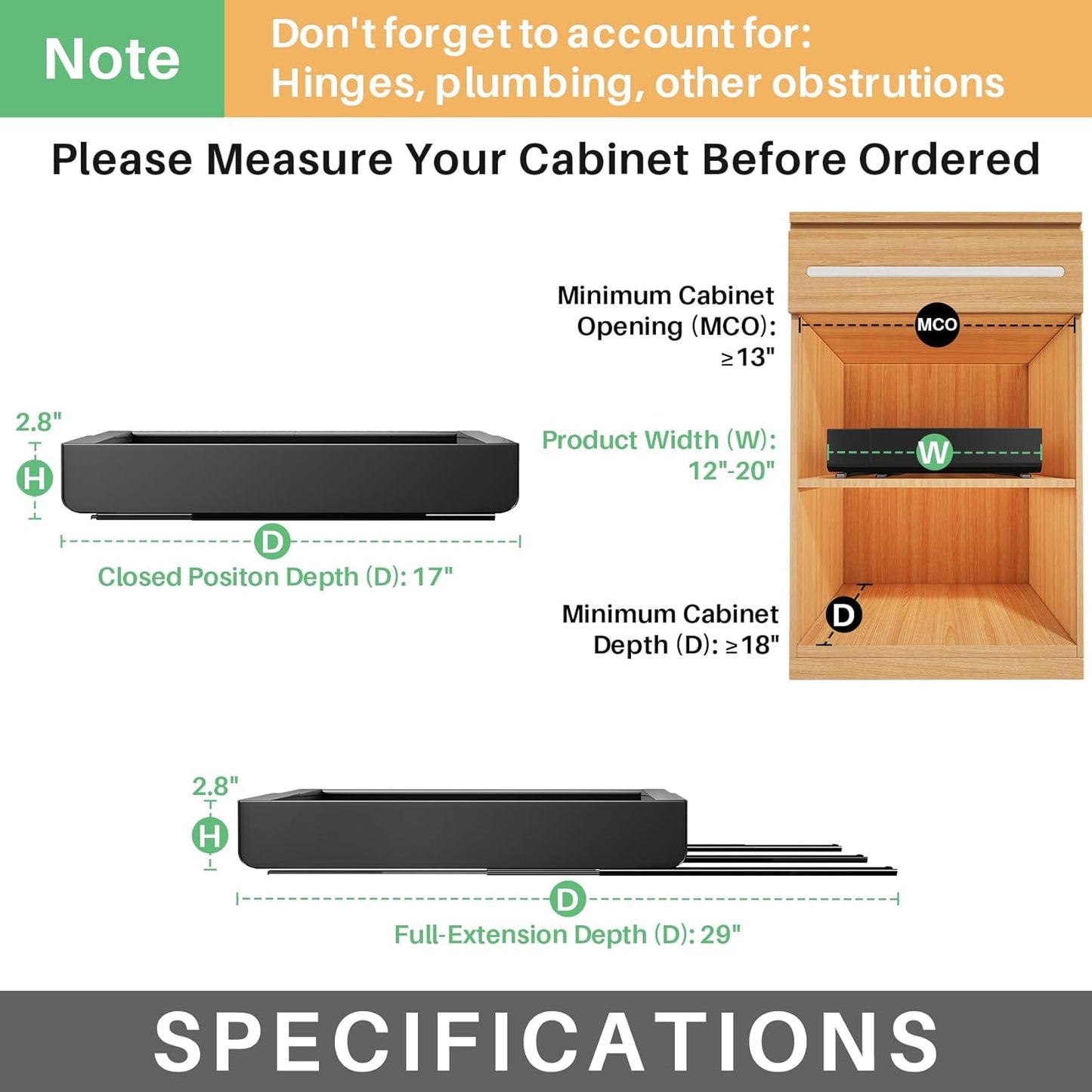 Kitstorack Pull out Cabinet Organizer, Expandable(12"-20") Heavy Duty Slide out Drawer Fixed with Adhesive Nano Film for Pots, Roll out Shelf Storage for Kitchen Base Cabinet Organization