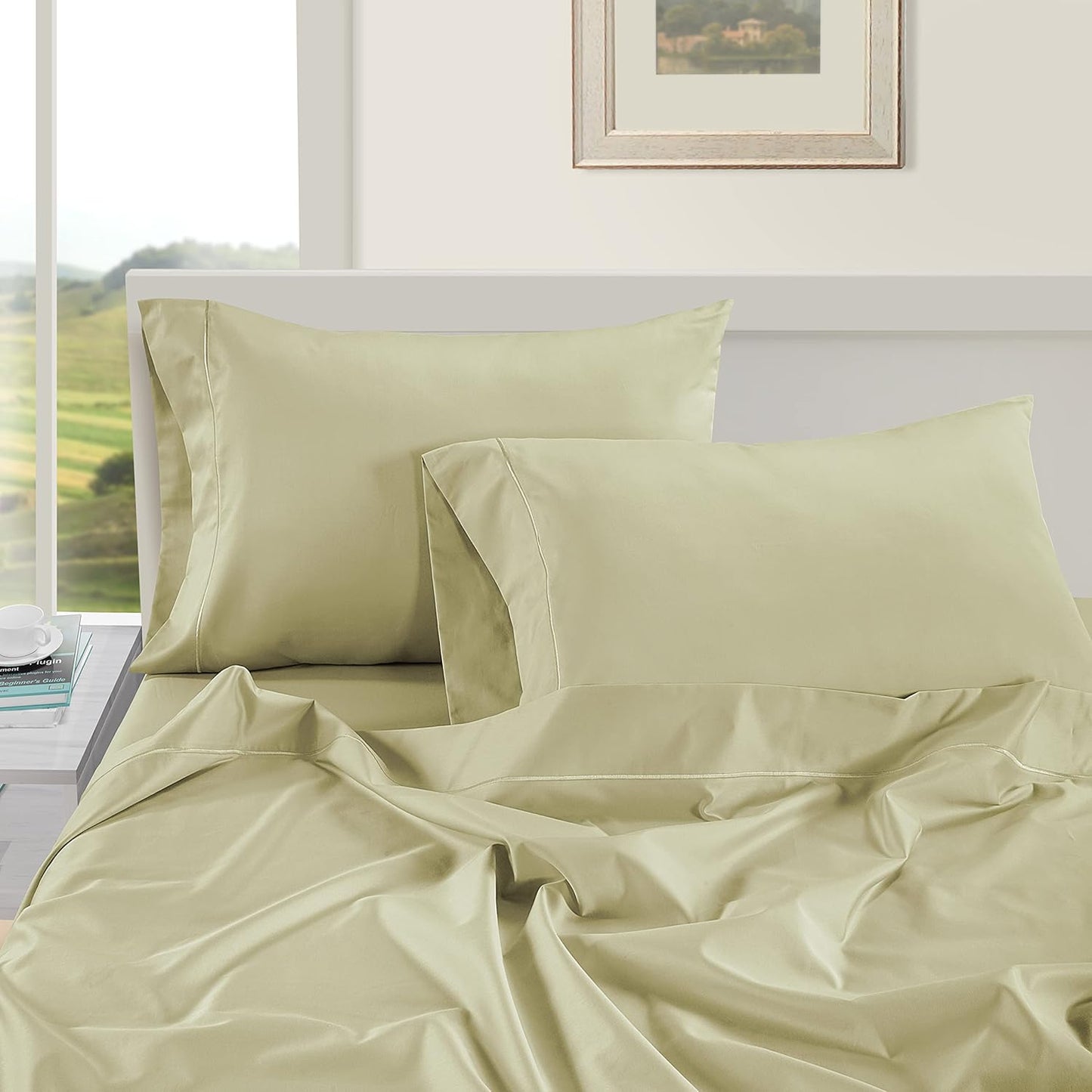 Pillow Case Covers King, Set of 2, 100% Egyptian Cotton Sateen, Soft Cool & Smooth 1000 Thread Count Pillow Cases - Seafoam