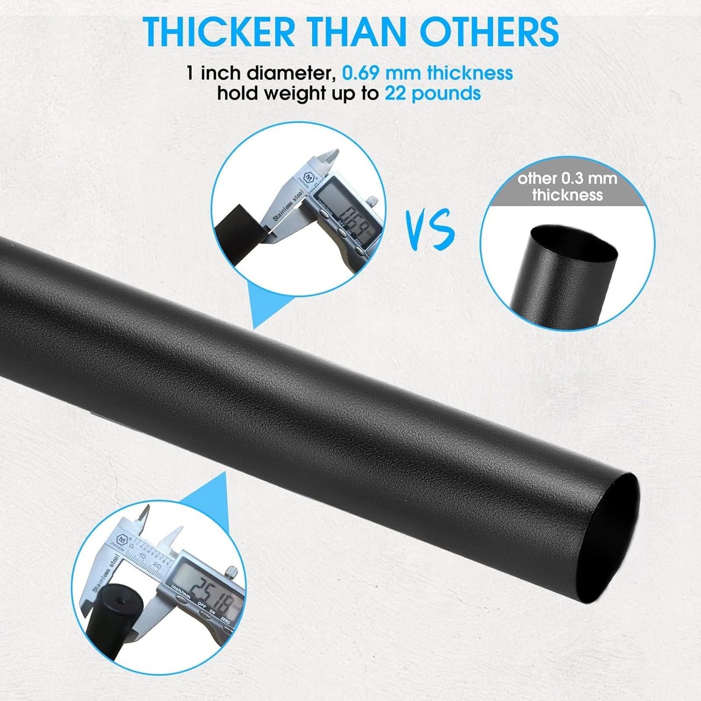 Industrial Curtain Rod, 1 Inch, Black, Rustic, 30-120" with Brackets, Wall/Ceiling Mount, High Carbon Steel, Glossy Black Steel Finish