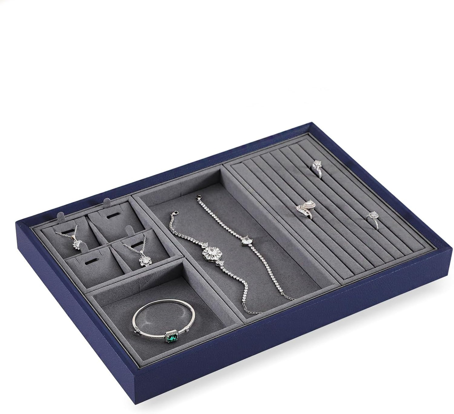 Dark Blue Jewelry Display Tray Ring Necklace Earring Bangle Organizer Multifunctional Storage Case for Jewelry Showcase (Small Empty Tray)