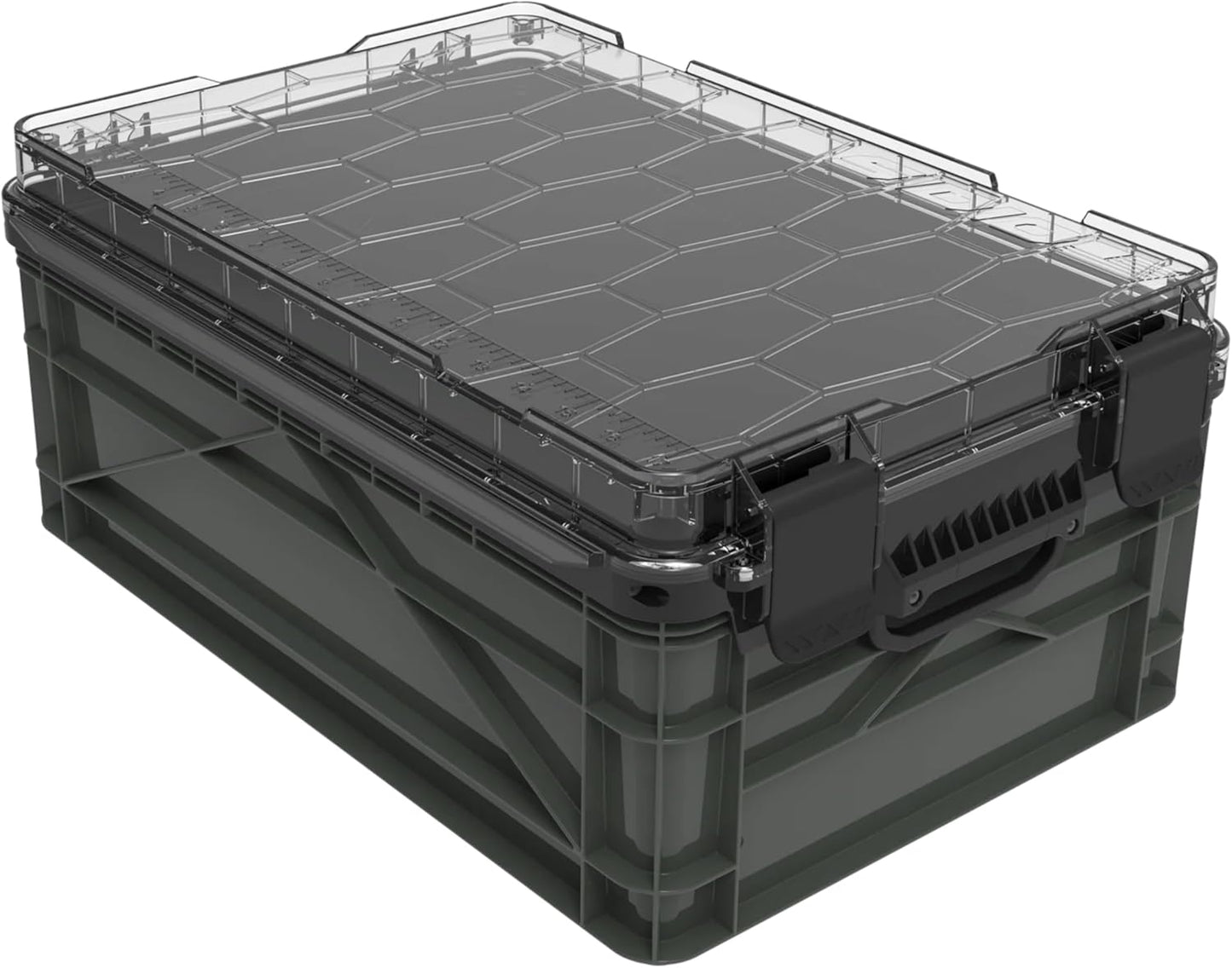 SIDIO Weather Resistant Stackable Storage Bins for Organization - Half-Size Plastic Bin with Dividers for Garage Organization, Home Storage - Heavy Duty Organizer Box (Stealth)
