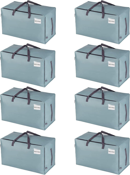 VENO 8 Pack Moving Bags and Large Christmas Decoration Storage Bins with lids. Alternative to Moving Boxes, Packing Supplies for College. Heavy Duty Totes (Light Blue Matte, 8 Pack)