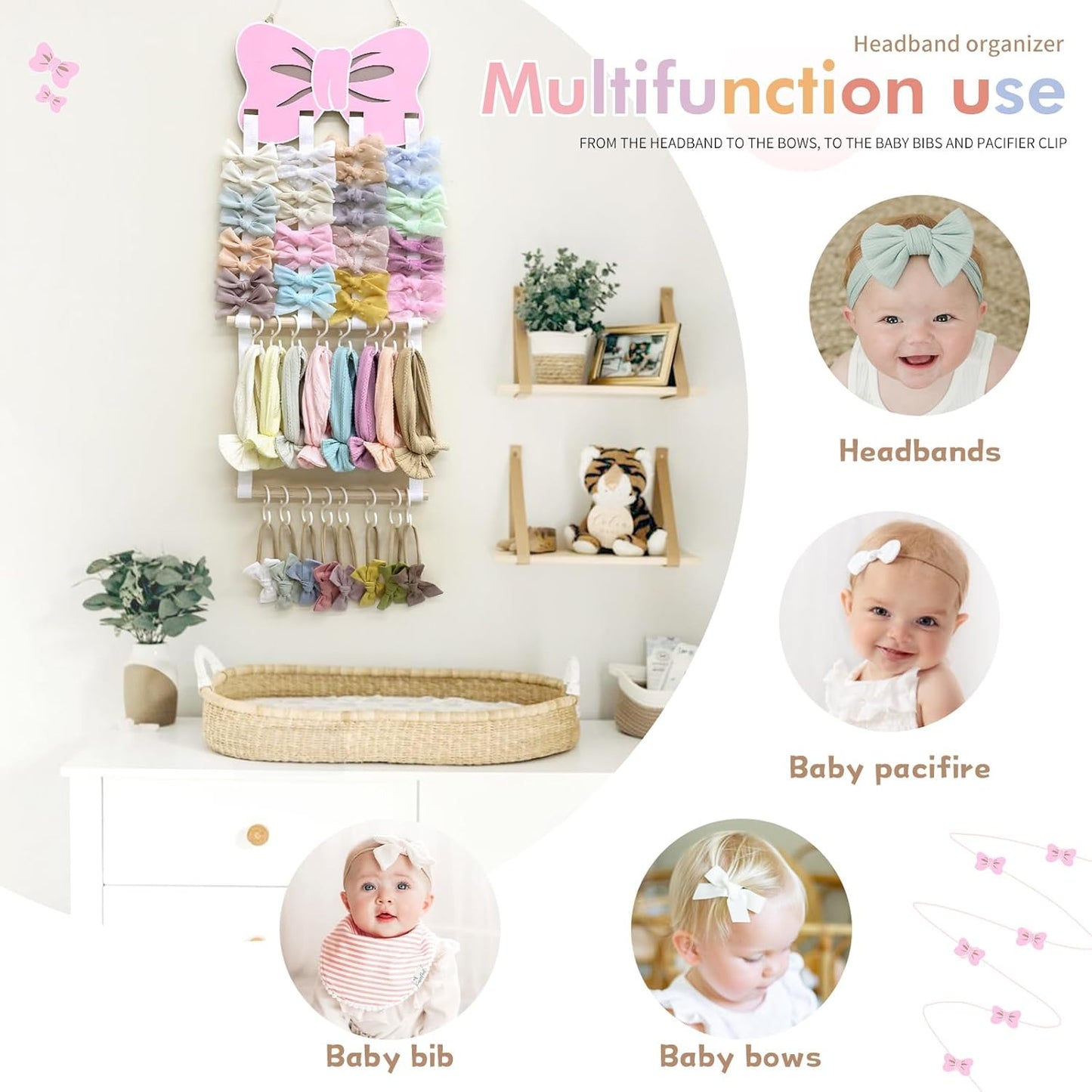 POVETIRE Headband Holder - Bow Hair Accessories Organizer, Storage Wall Hanging Display for Nursery, Toddler Girls Room