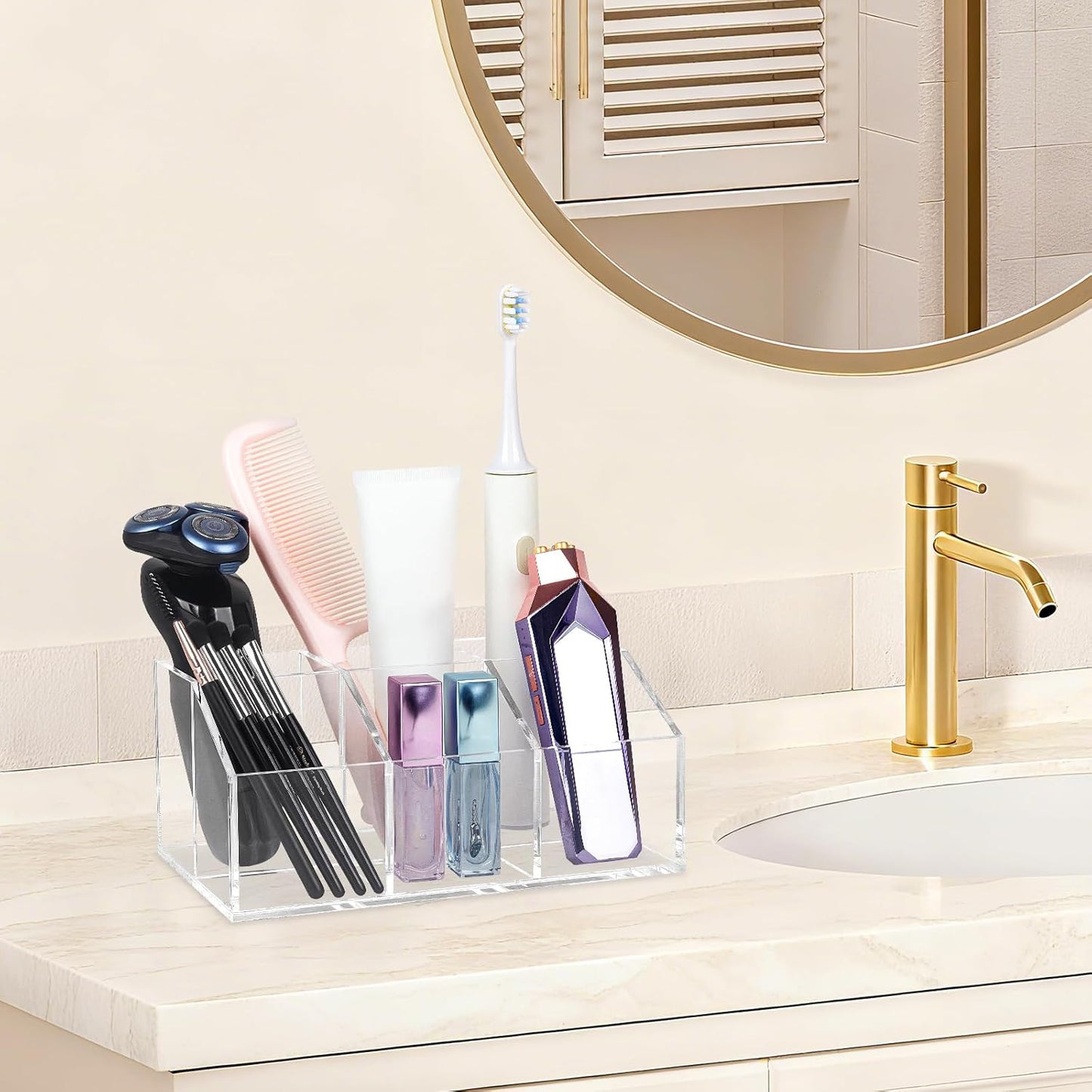 Clear Makeup Brush Holder Organizer Acrylic 6-Slots Cosmetic Brushes Storage Organizer for Vanity Countertop