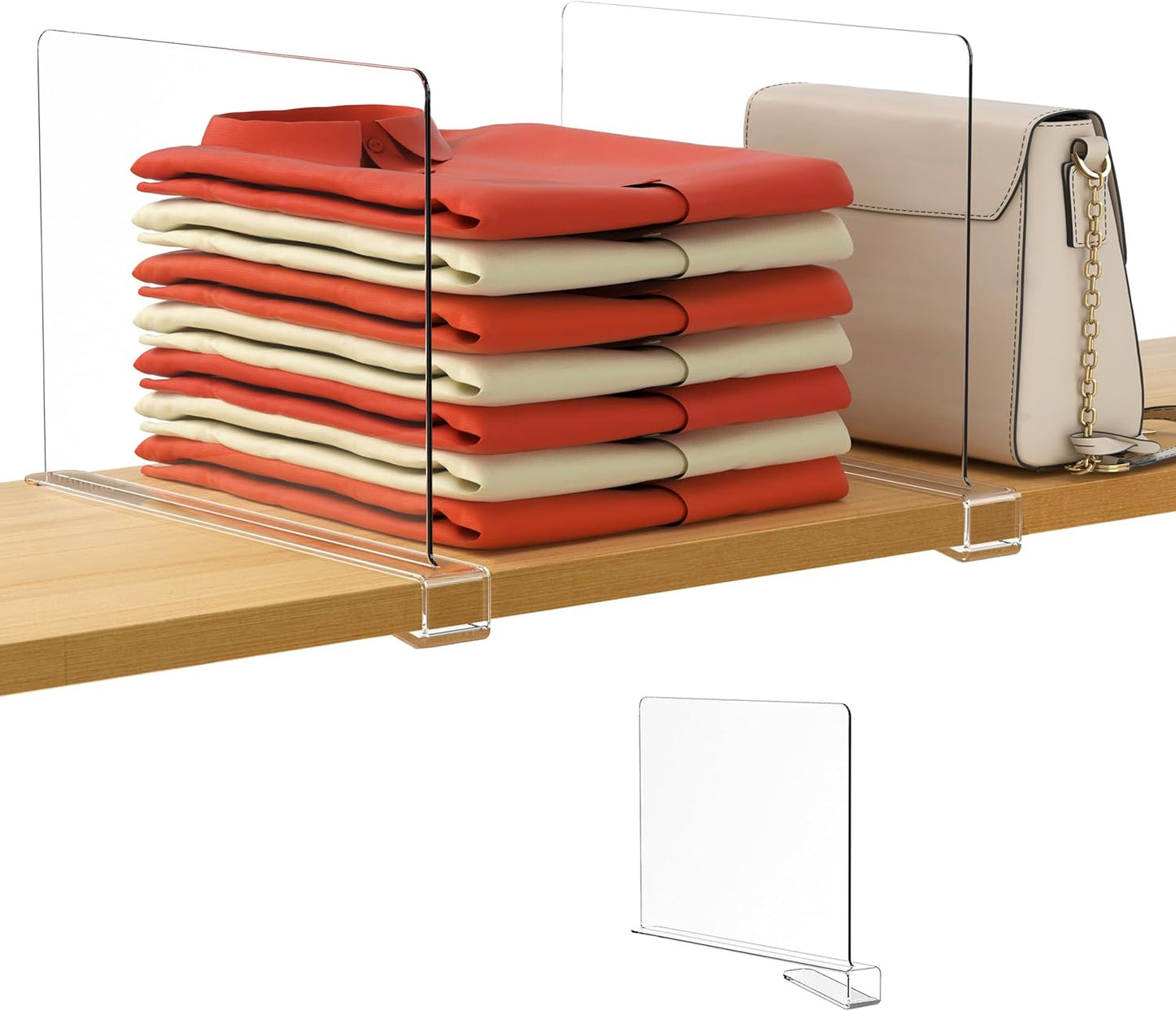HBlife 1 Pack Clear Shelf Dividers, Vertical Purse Organizer for Closet Perfect for Sweater, Shirts, Handbags in Bedroom and Kitchen, Adjustable Acrylic Bookshelf for Organization