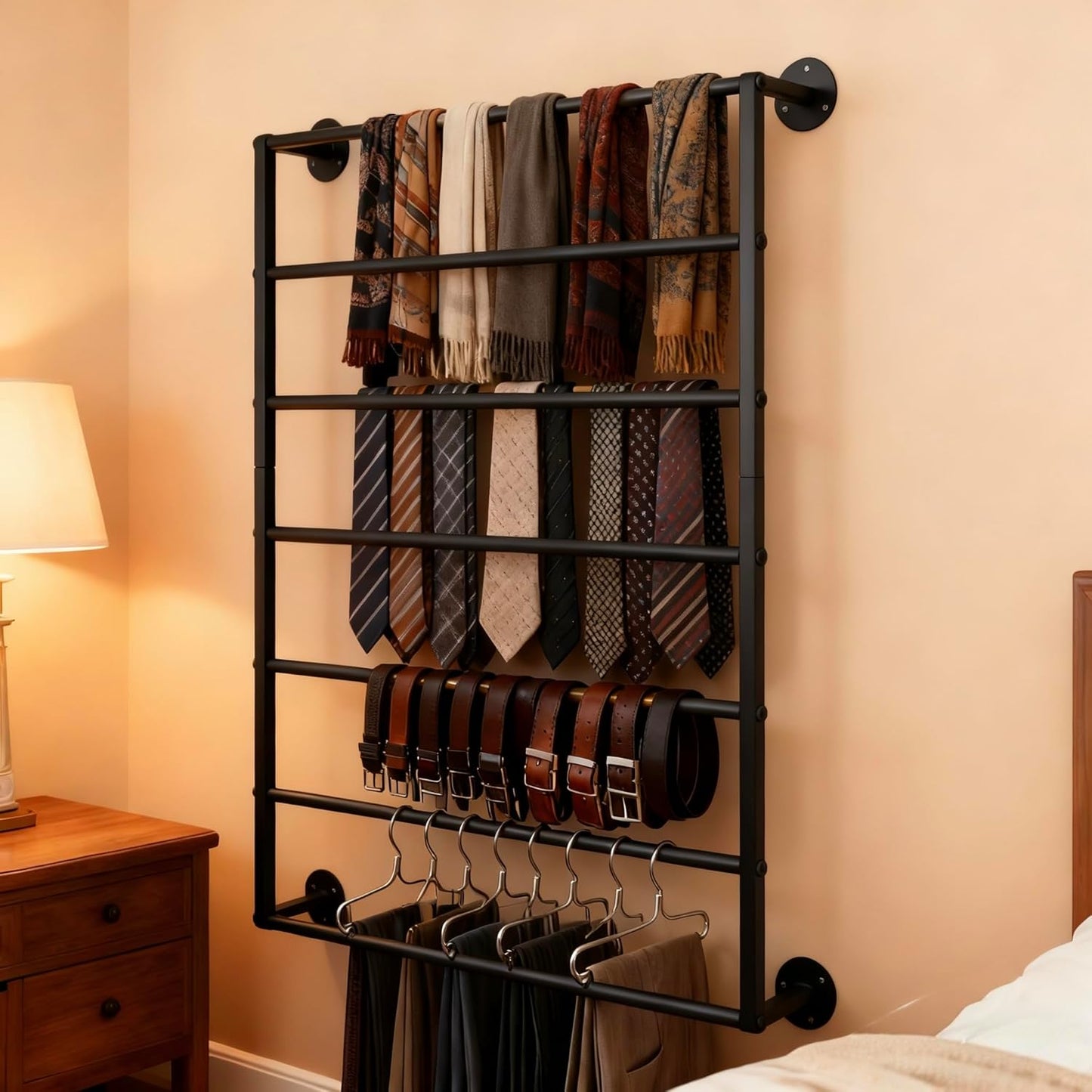 Wall Mounted Display Rack, 7-Layer Wrapping Paper Ribbon Organizer Scarves Tie & Scarf Rack Belts Towel Holder Necktie Hijab Stand Metal Shelving for Home, Retail Stores, Flower Shop