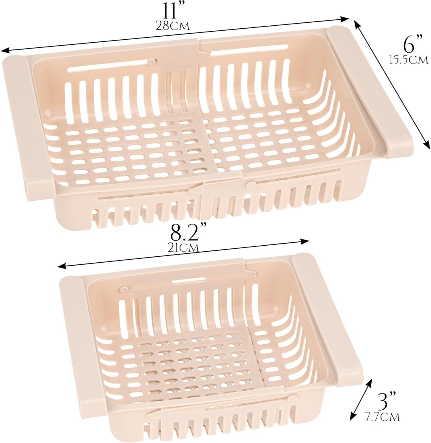 Refrigerator Drawer Organizer 2 Packs Retractable Drawer Refrigerator Storage Box, Unique Design Pull Out Storage Box, Sliding Shelves Refrigerators Hanging Organizer(Pink Khaki)
