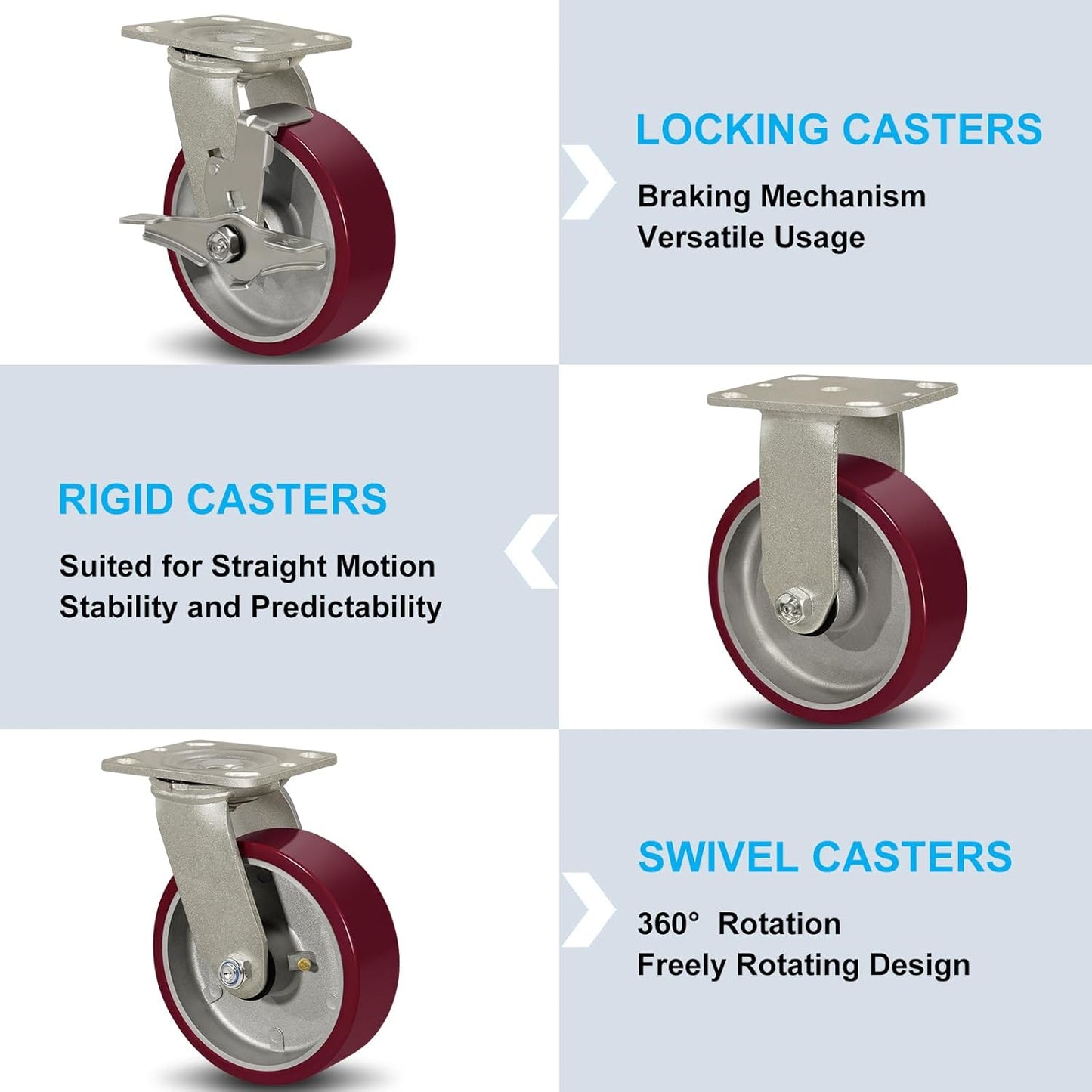 SY America 6" X 2" Casters Wheels,Heavy Duty Industrial Casters，Polyurethane on Aluminum Wheels,2 Swivel Casters,2600 LBS Load Capacity