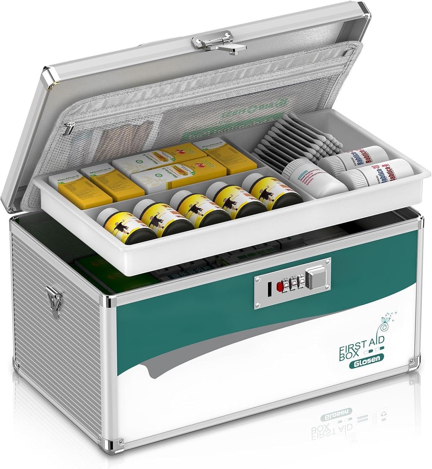 Glosen Medicine Lock Box with Combination Lock,Medication lock box【Large 14x 8.5 x 7.5 Inch】,medical box organizer