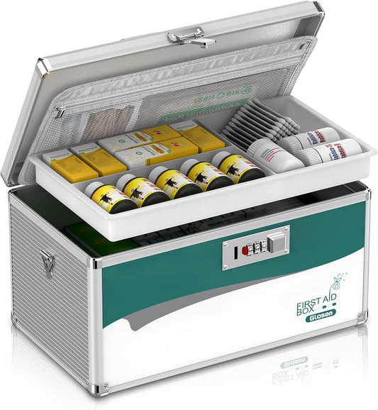 Glosen Medicine Lock Box with Combination Lock,Medication lock box【Large 14x 8.5 x 7.5 Inch】,medical box organizer