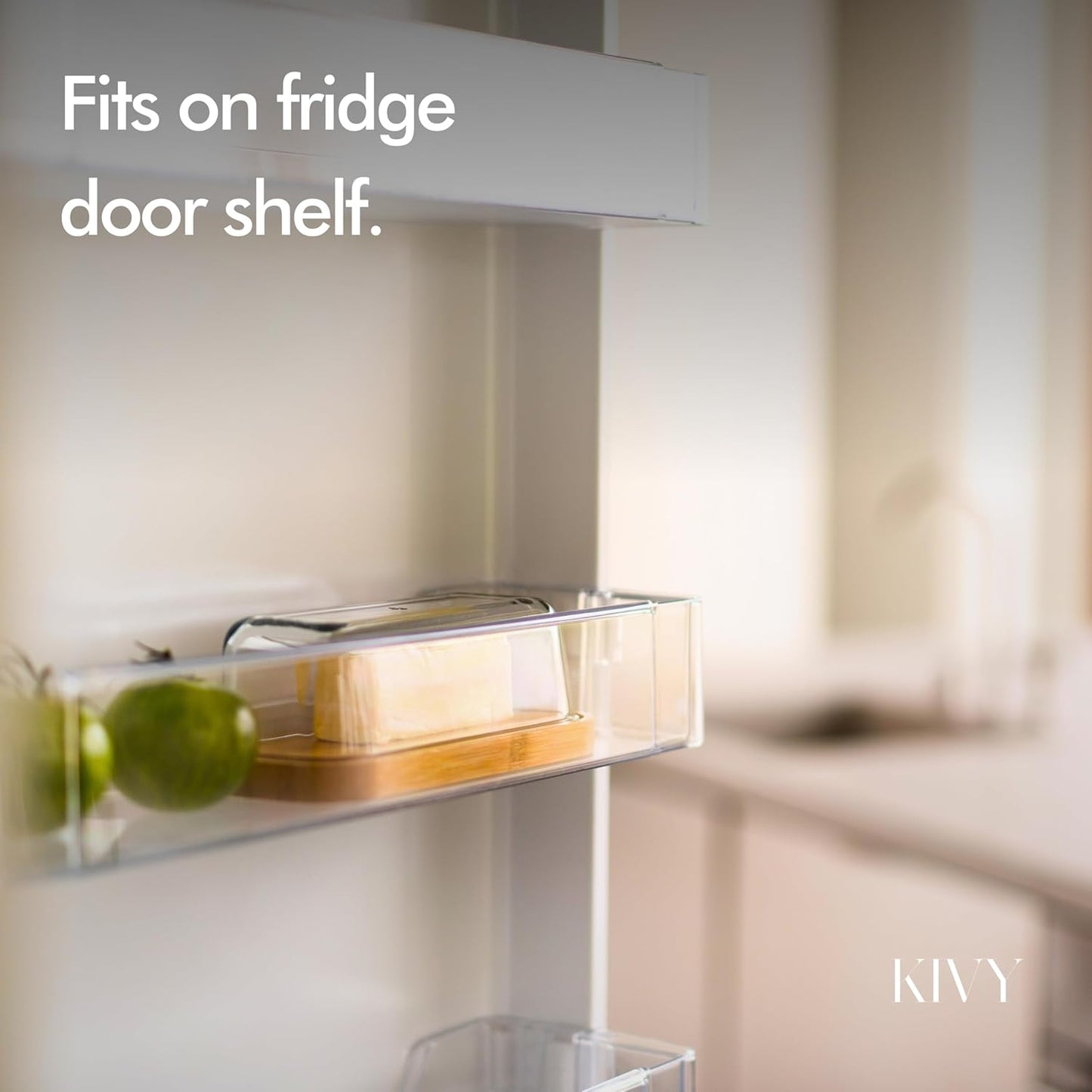 KIVY Glass butter dish with airtight lid that keeps butter soft - For countertop and refrigerator door shelf - Butter tray with lid fridge - Butter holder for counter - Covered butter dishes