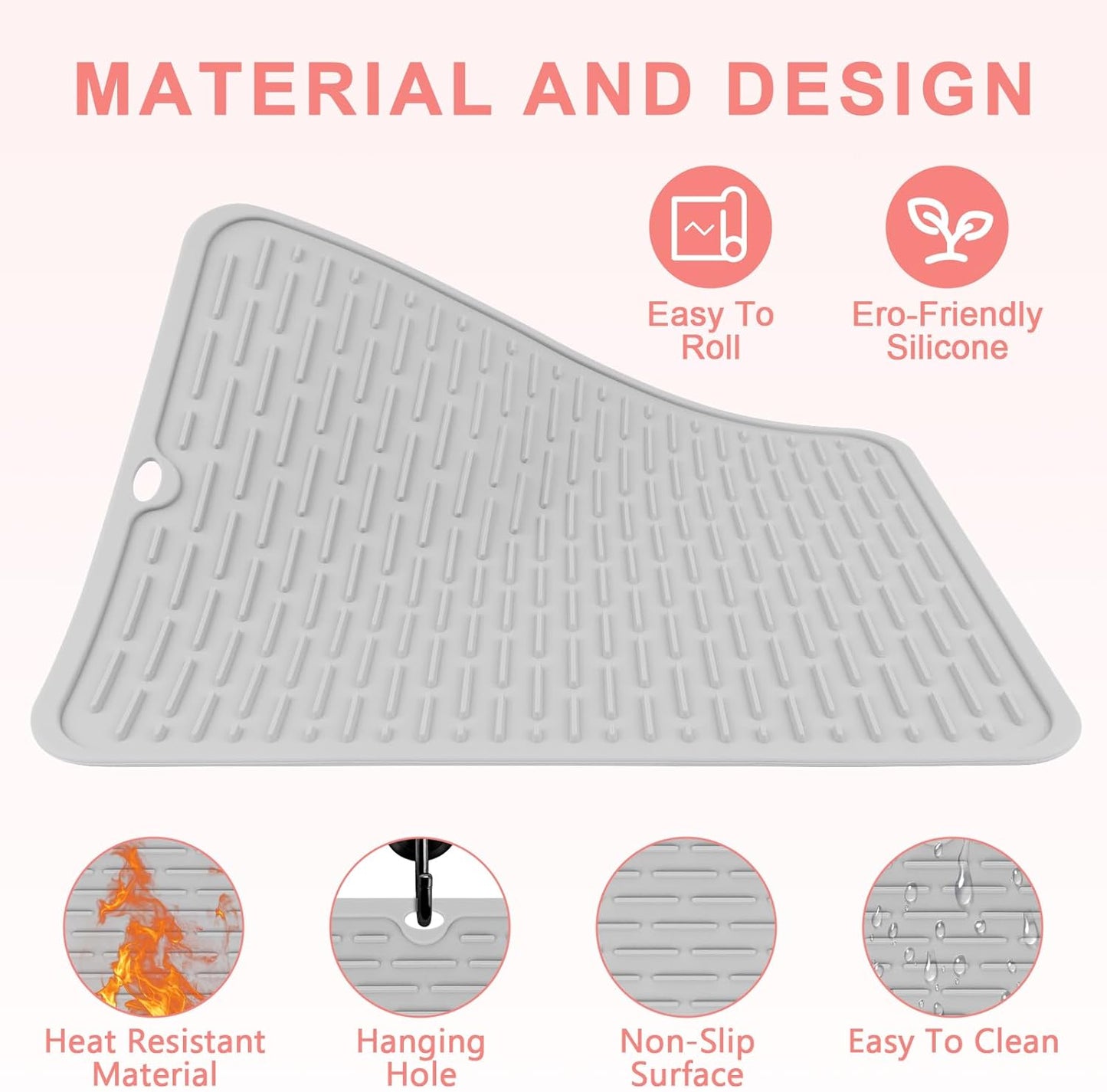 Oversize Silicone Heat Resistant Mat for Curling Irons, Flat Irons, Hair Straighteners and Hot Hair Styling Tools, Portable Hot Tools Sleeve Pad for Travel Vanity Salon(14.2" x 11.0")