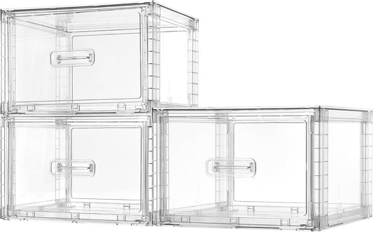 Vtopmart 3 Pack 18QT Clear Stackable Storage Drawers,Easily Assemble Closet Organizers,Plastic Storage Bins for Bathroom,Cabinet,Kitchen Pantry,Under Sink Organization(Medium)