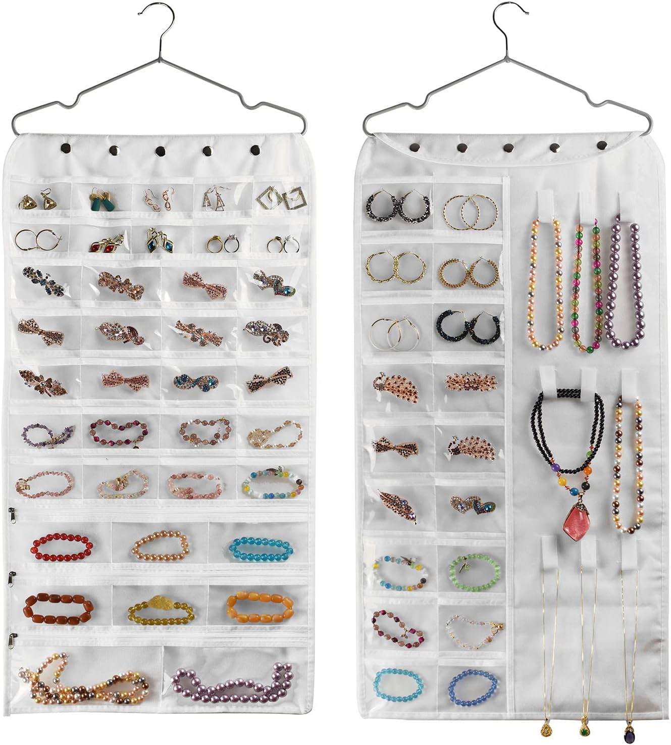 BB Brotrade Hanging Jewelry Organizer,Accessories Organizer,56 Pocket Organizer for Holding Jewelries (White-56 Pockets)