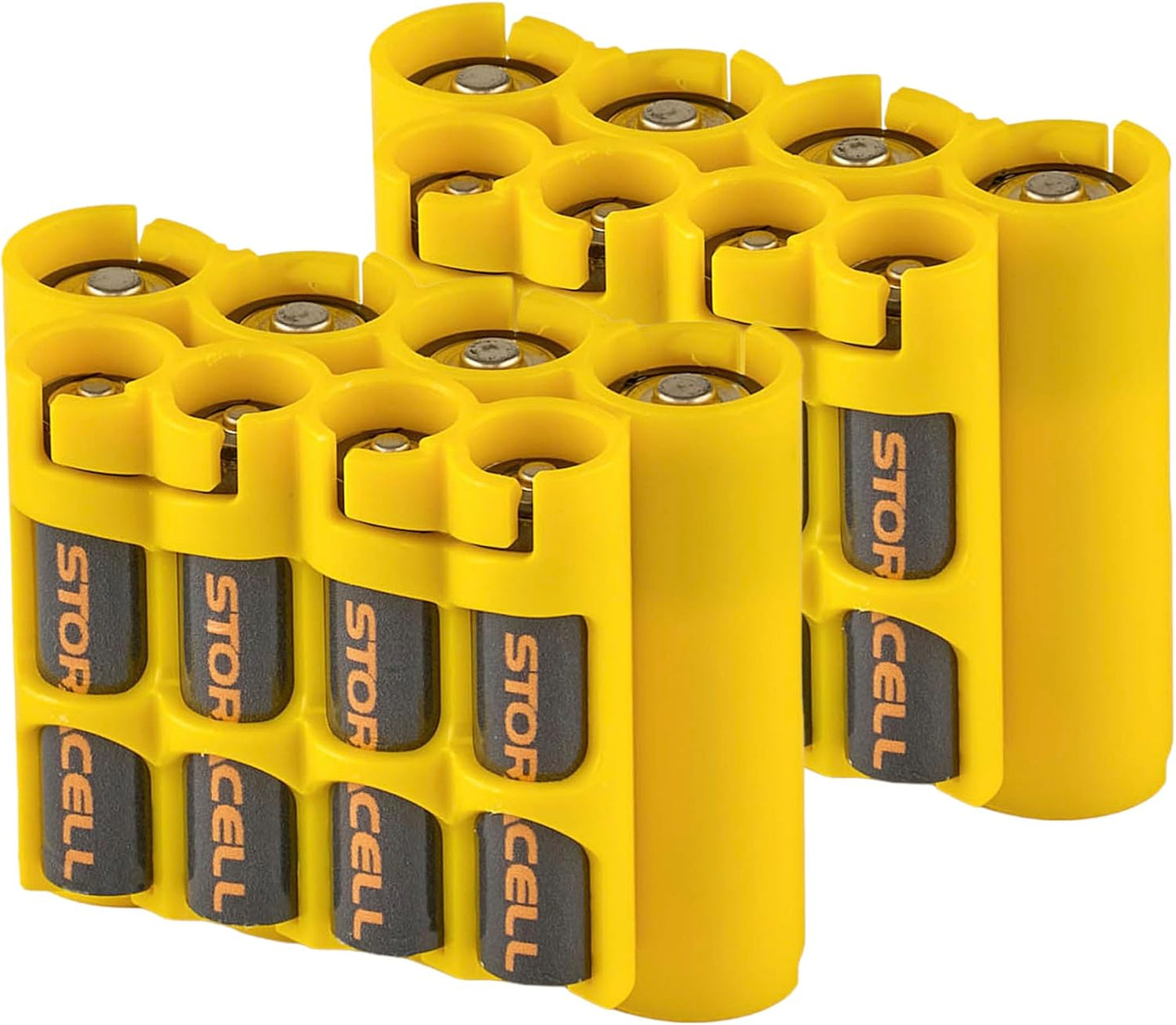 Storacell AA + AAA Combo Battery Storage Caddy and Dispenser (Pack of 2), Yellow, Holds 4 AA + 4 AAA Batteries (Not Included), Durable & Compact, The Original Battery Caddy, Made in USA