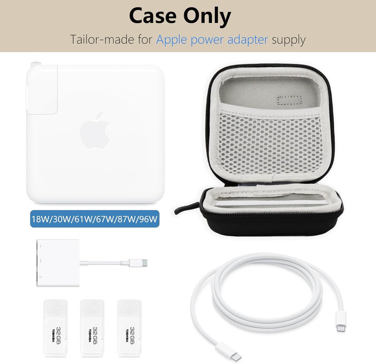 Charger Case for Macbook, Portable Tech Electronic Organizer Bag, Travel Storage Pouch for Laptop Accessories, MacBook Power Adapter, Charging Cords, USB, Power Bank (Black-Oxford, M)