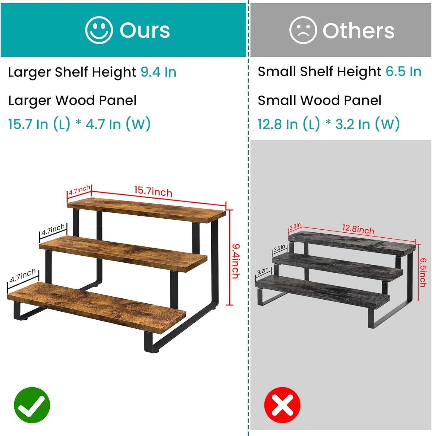 ELITEROO 3 Tier Wooden Display Rack, Portable Products Display Stand, 3 Step Straight Display Shelves for Retail Table Top, Counter Top, Craft Shows, Farmers Market, Tradeshows, Vendors