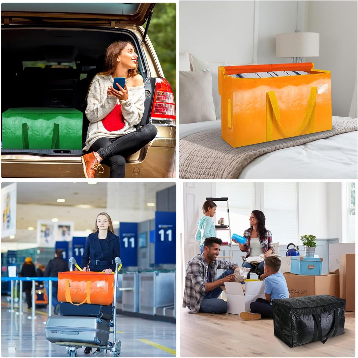 BALEINE 4-Pack Oversized Moving Bags with Reinforced Handles, Heavy-Duty Storage Tote for Clothes, Moving Supplies (Orangel, 4-Pack)