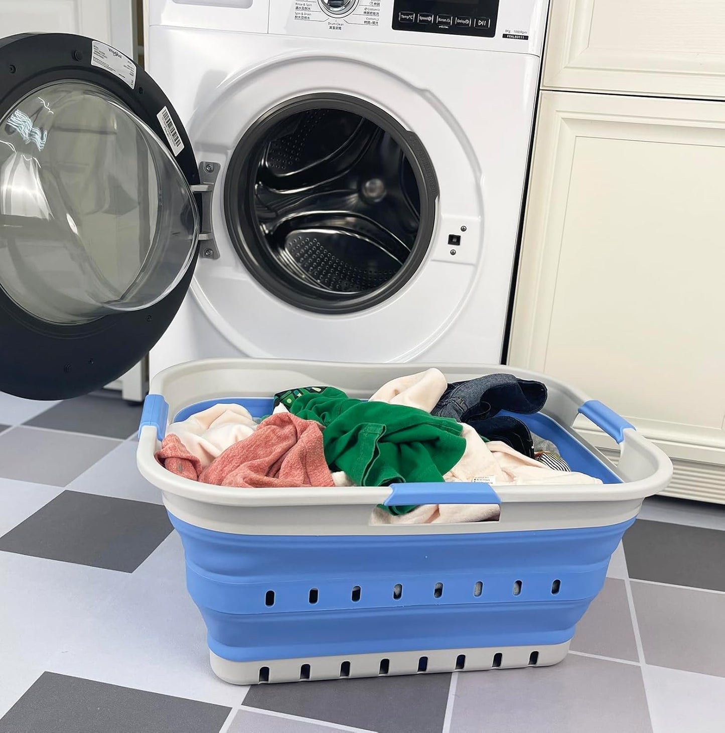 SAMMART 42L (11 gallon) Collapsible Plastic Laundry Basket - Foldable Pop Up Storage Container/Organizer - Space Saving Hamper/Basket (1, Grey/Little Boy Blue)