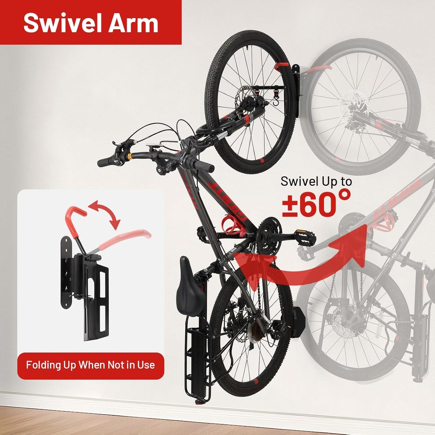 Swivel Bike Wall Mount, Bike Hangers for Garage, Space-Saving Vertical Bike Rack, Sturdy Bike Storage Rack Holds Up to 66lbs with No-scratch Protection, Easy to Install, 1 Pack