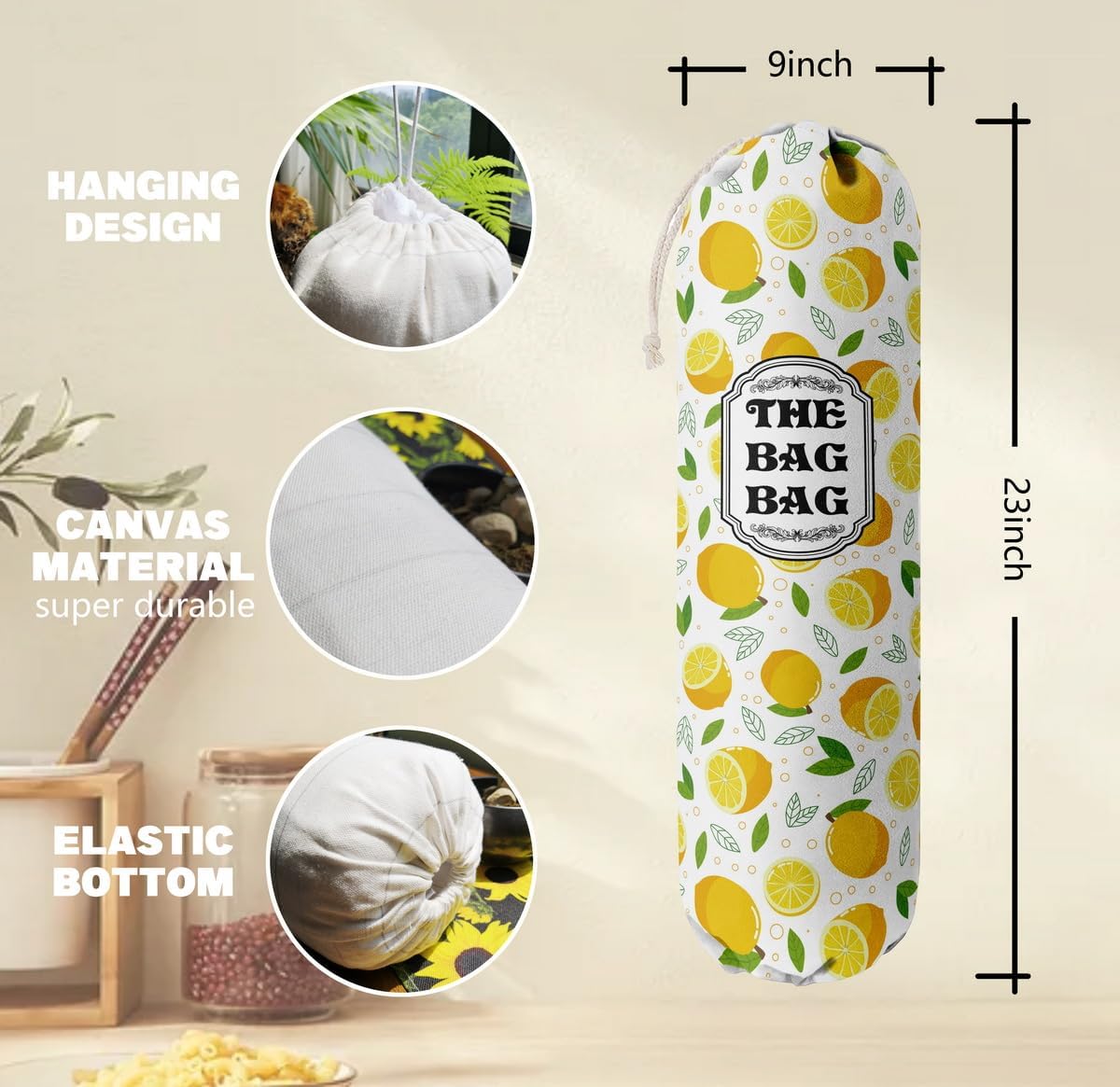 The Bag Grocery Holder, Lemon Organizer for Shopping Bags, Wall Mount Plastic Storage Container Dispenser, Kitchen Gifts for Women Family Friends Grandma Mom (C-2)