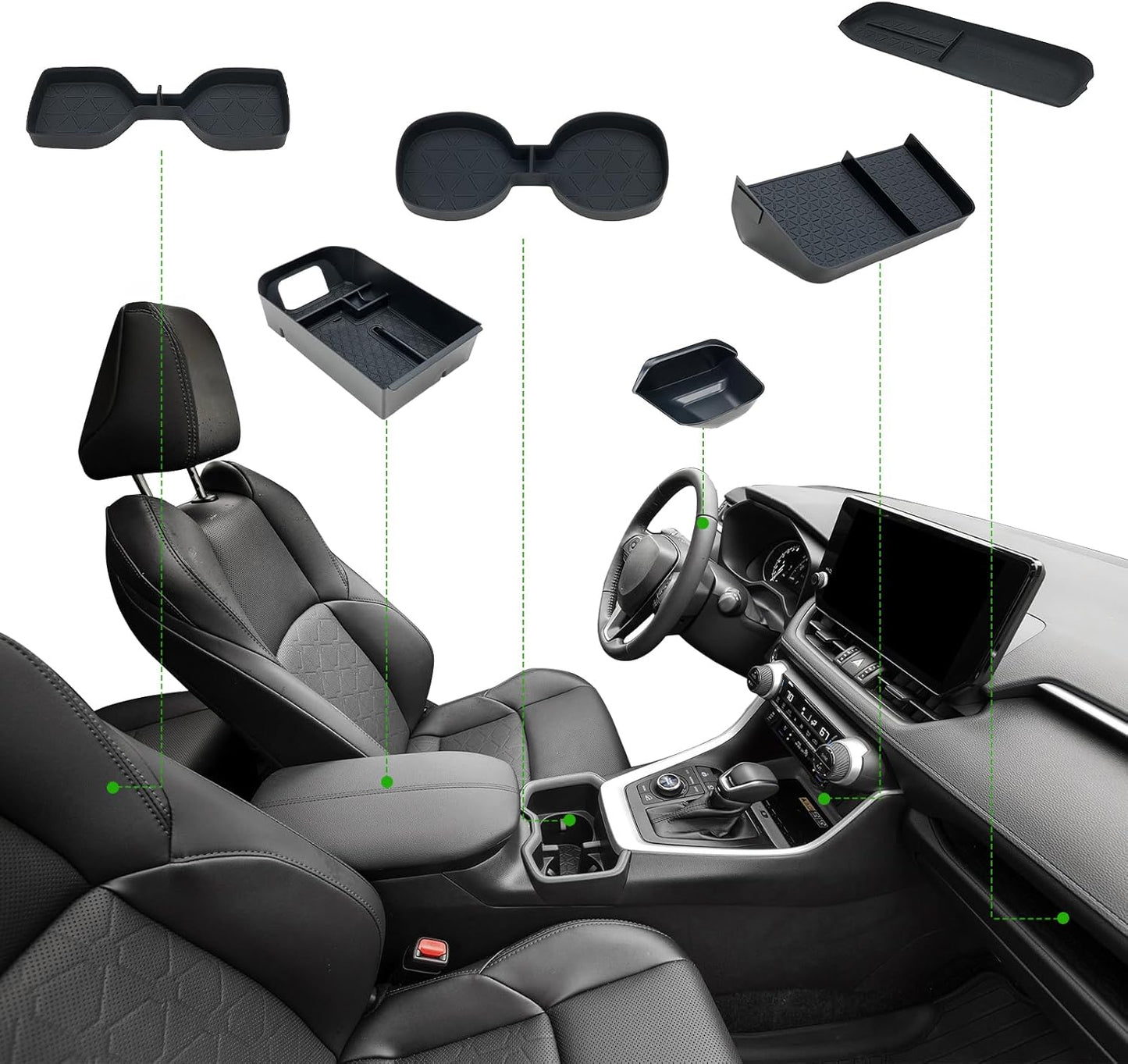 ELECFRESH 6PCS Center Console Organizer Tray for 2025 2024-2019 Toyota RAV4 Accessories, Armrest Storage Box, Driver Storage Drawer, Passenger Storage Mat Console Cup Holder Inserts for Toyota RAV4