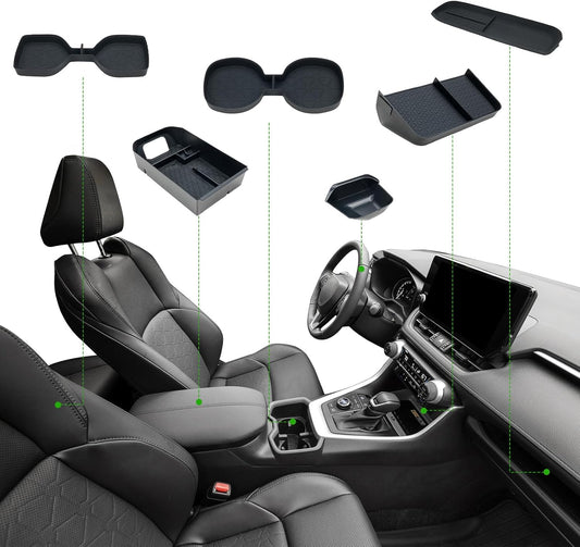 ELECFRESH 6PCS Center Console Organizer Tray for 2025 2024-2019 Toyota RAV4 Accessories, Armrest Storage Box, Driver Storage Drawer, Passenger Storage Mat Console Cup Holder Inserts for Toyota RAV4