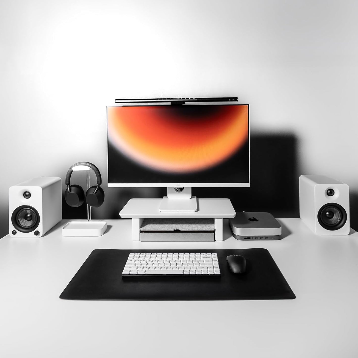 Raico Desk Cockpit Shelf Monitor Stand System Dual Screen Setup Wood Large Desk Accessory Organizer Unit (Matte White, Small | 18.8 Inches)
