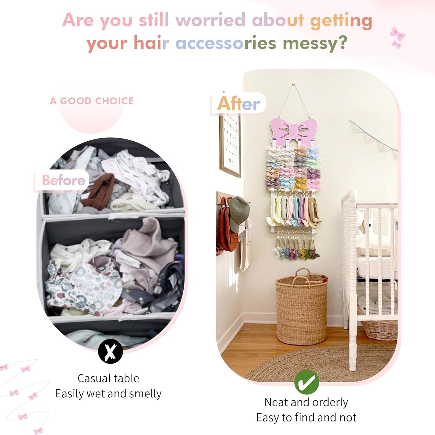 POVETIRE Headband Holder - Bow Hair Accessories Organizer, Storage Wall Hanging Display for Nursery, Toddler Girls Room