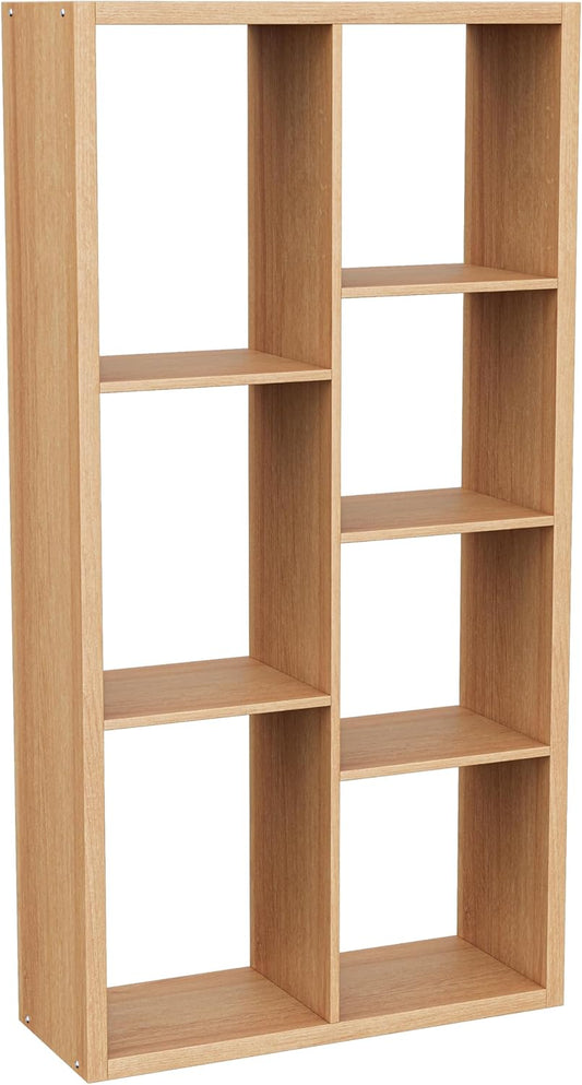 Cube Storage Organizer Bookcase, Decorative 11 inch Open Back Cubical Shelf with Thickened Border, Display Bookshelf for Living Room, Home Office, Sturdy Room (Natural Oak, 7 Cube)