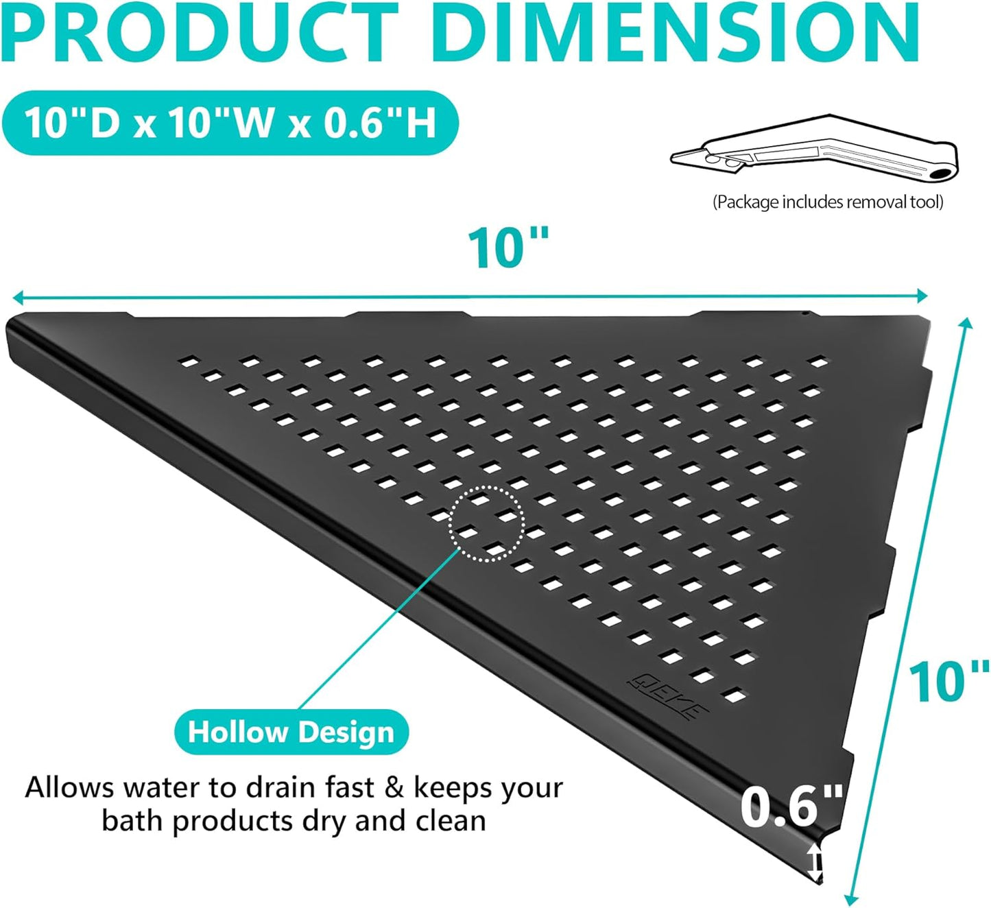 Bathroom Corner Shelf, Recessed 10" Shower Shelf Caddy, SUS304 Stainless Steel Shelf Wall Mount Triangular, No Drilling, Matte Black