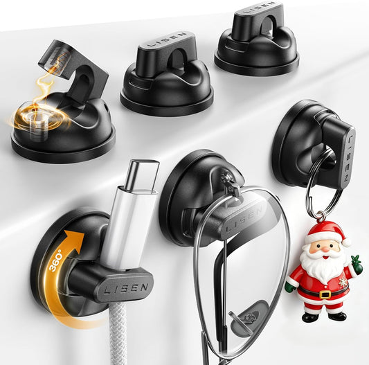 6-Pack Rotatable Cord Holder for Nightstand, LISEN 360°Rotating Magnetic Clips, No-Residue Strong Adhesive Cord Organizer for Desk, Cable Hider for Home, Office, Car, Cubicle Accessories