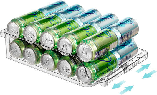 Clear Width Adjustable Soda Can Organizer for Refrigerator Expandable Soda Can Dispenser for Beer Soda Seltzer Pop Can Soda Expand Organizer for Fridge Kitchen Pantry