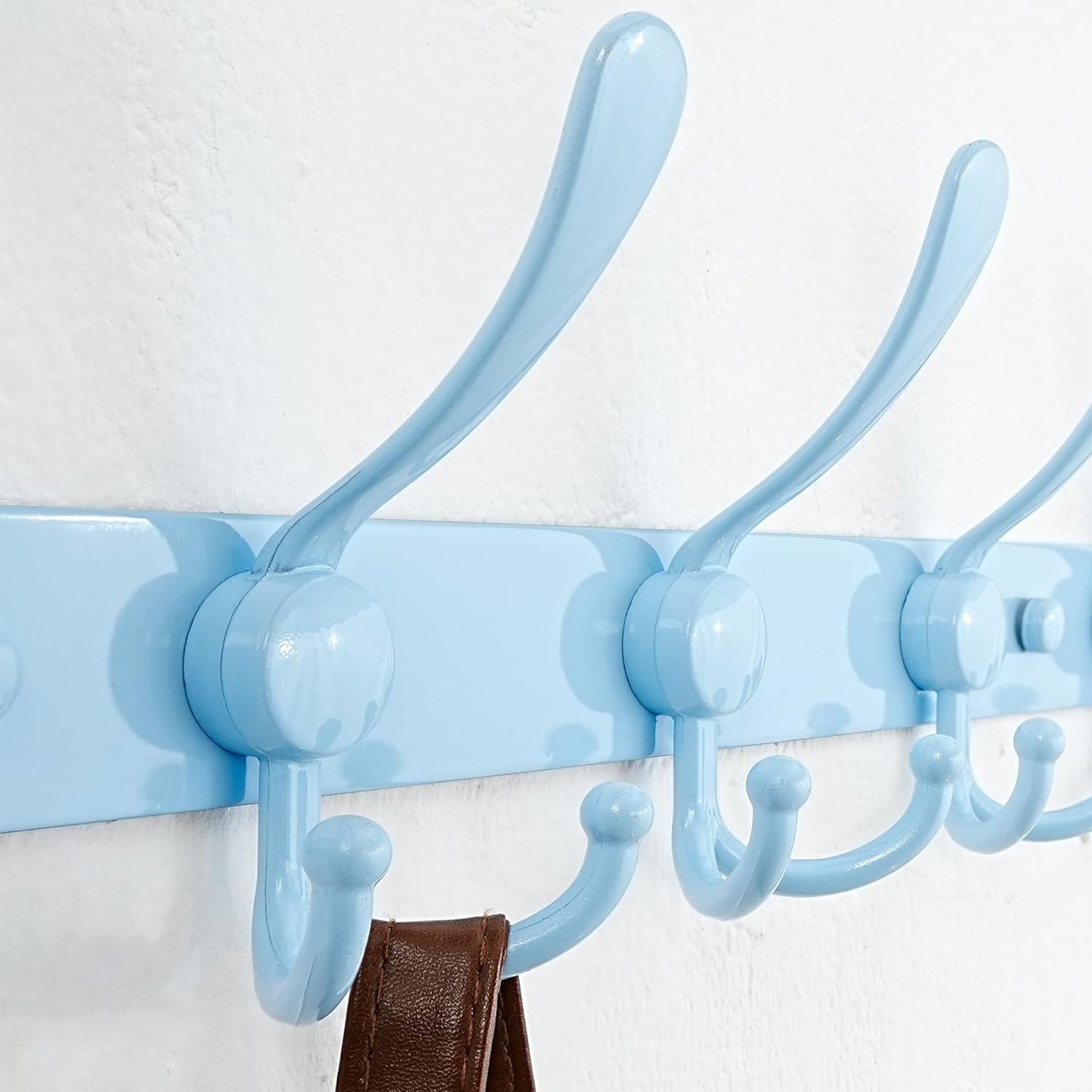 Dseap Coat Rack Wall Mount - 29.5” Long 8-Tri-Hooks Heavy Duty Coat Hanger Rail Wall Hooks for Hanging Coats Hats Clothing Clothes Purse Mudroom Entryway, Blue, Pack of 2