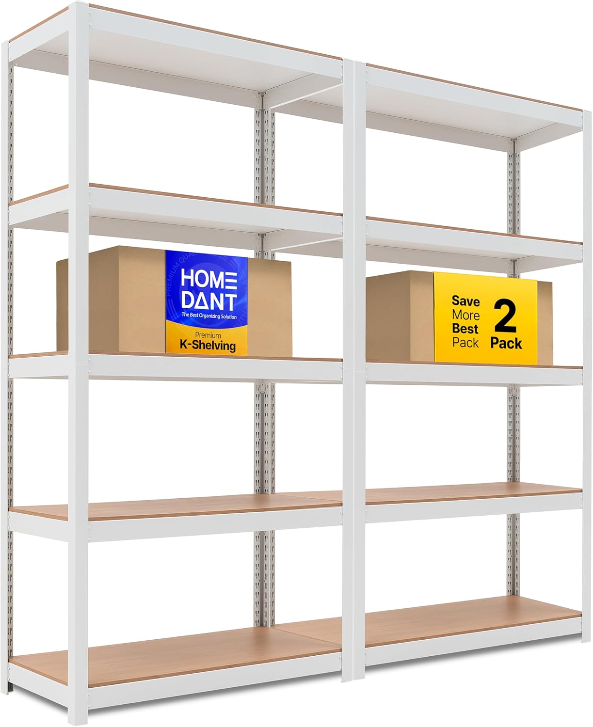 HOMEDANT House 5-Tier Laminated Metal Shelving Unit Adjustable Storage Utility Rack Heavy Duty Shelves Organization Multipurpose Shelf Kitchen Garage Pantry Closet 2Pack