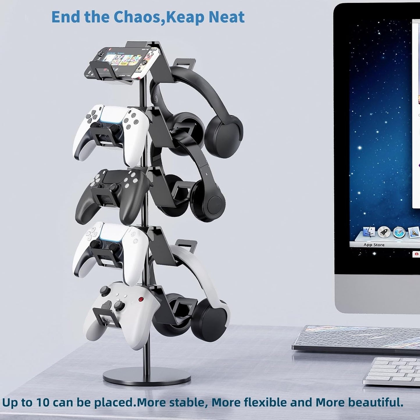 Controller Stand,5 Tier Controller Headphone Holder for Universal Headsets and Controllers,Black