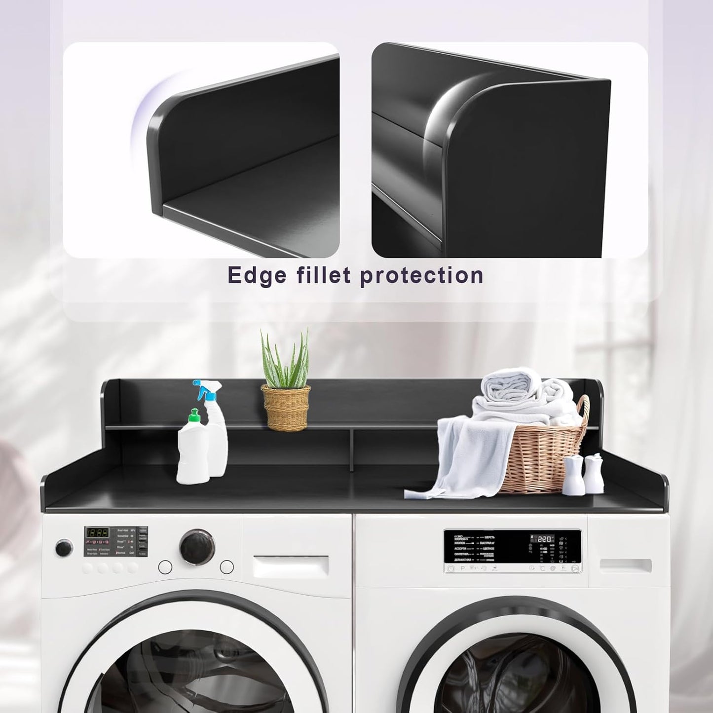 2-Tier Washer and Dryer Countertop Shelf, White Laundry Topper with Non-Slip Pads, Laundry Room Storage & Organization for Small Apartment Kitchen