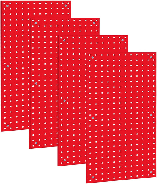 Peg Board,Pegboard Rack Garage Storage Steel Horizontal Peg Board Pack,Steel Pegboard Heavy Duty- 4 Pack 12-Inch X 24-Inch Metal Peg Board Tool Organization Panels (Red)