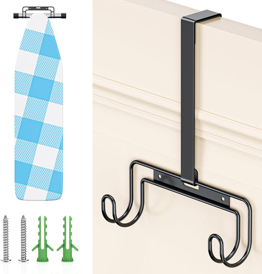 Ironing Board Holder Wall Mount, Over The Door Ironing Board Holder, Over The Door Or Wall Mount Ironing Board Hanger for Y & T Leg Iron Boards (Black)