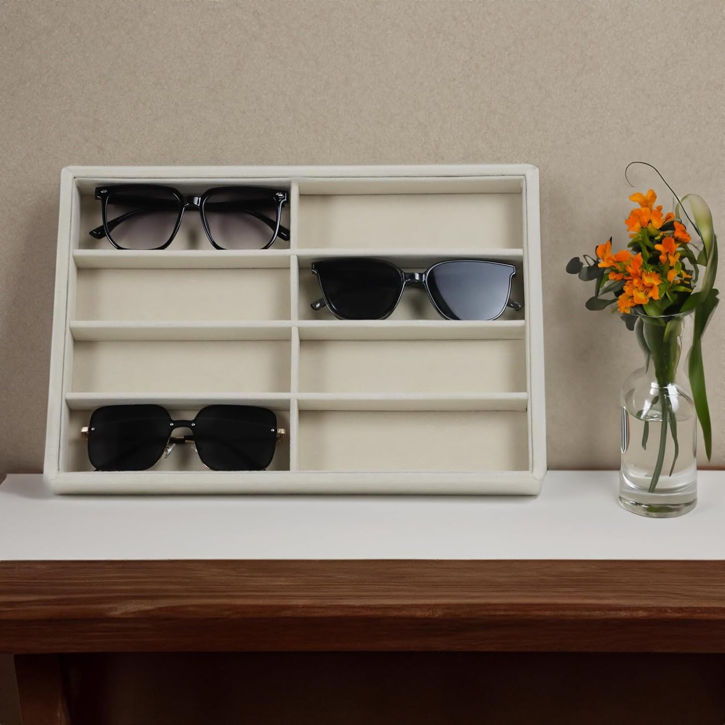 Large Velvet Sunglasses Storage Organizers Jewelry Organizer, Velvet Jewelry Organizer, Large Jewelry Drawer Organizer Tray, Eyeglass Organizer Earring Holder Ring Display (Sunglass Tray)