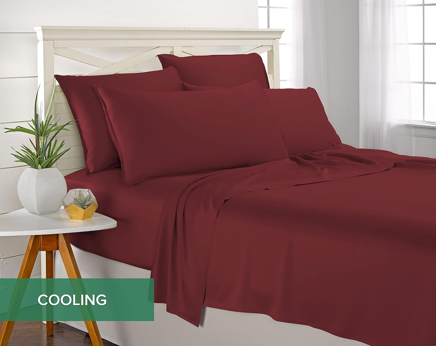 Queen Pillowcases by Pure Bamboo, Genuine 100% Organic Viscose Derived from Bamboo, Luxuriously Soft & Cooling, Double Stitching, Envelope Closure (2 Queen Pillowcases, Merlot)