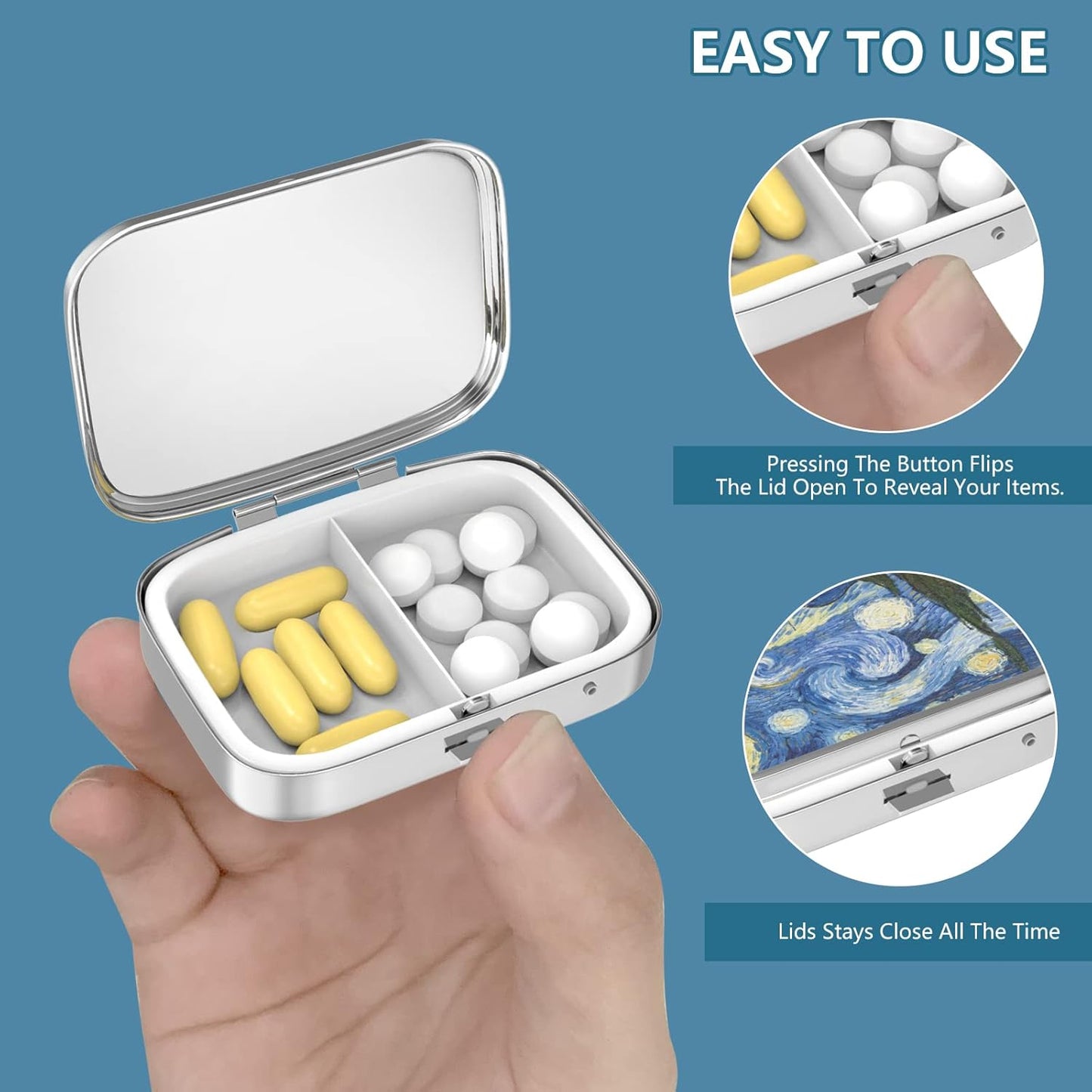 Pill Box 2 Compartment Small Pill Case,Portable for Pocket or Purse Pill Organizer Pill Container Holder to Hold Vitamins, Medication, Fish Oil and Supplements(6PCS)