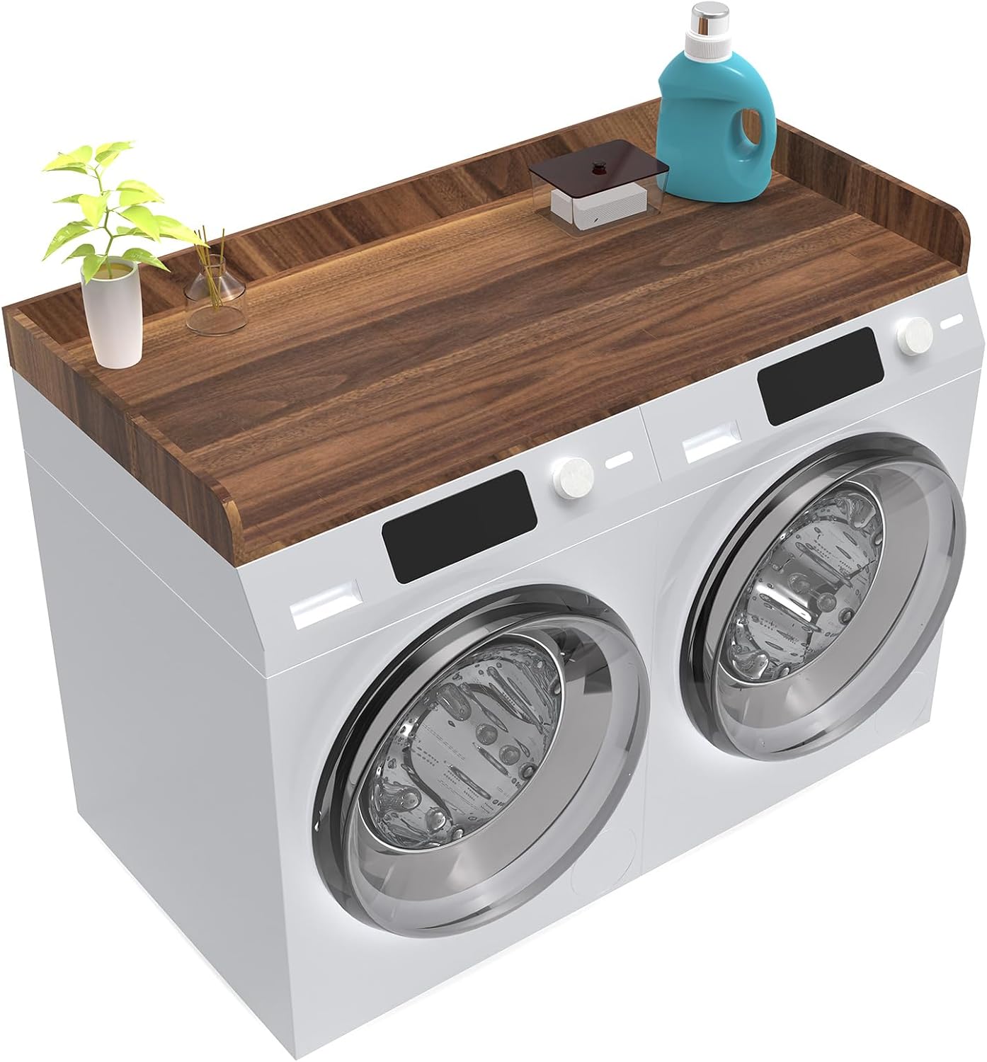 Washer Dryer Countertop, Laundry Room Wood Countertop with Edge, 54" x 27.5" Top Cover for Laundry Machine, Washer and Dryer Wood Shelf Topper for Laundry Room Counter Storage Organization, Walnut
